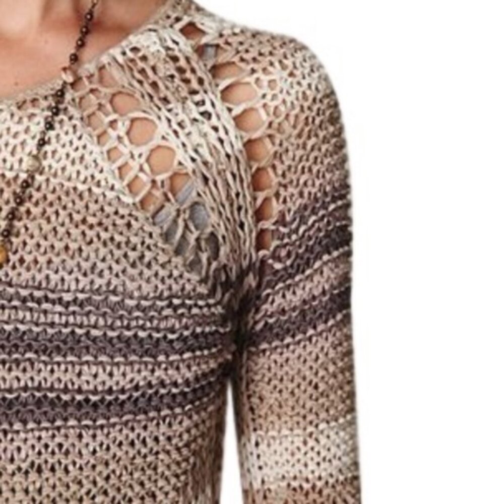 Free People Desert Moon Striped Long Sleeve Loose Ribbon Yarn Knit Sweater S - Picture 11 of 13